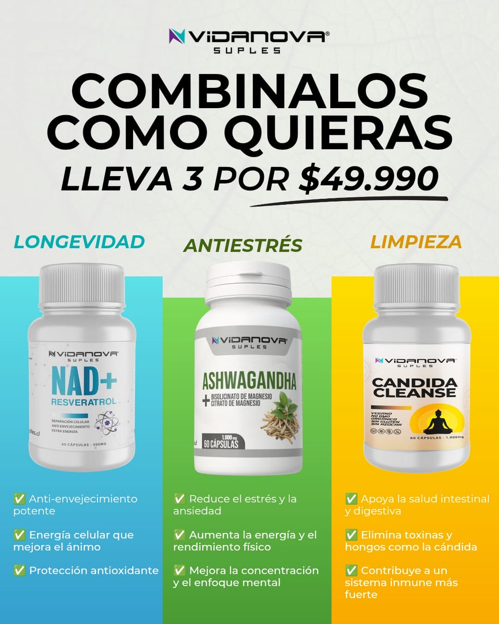 Tripack NAD + Ashwagandha + Candida