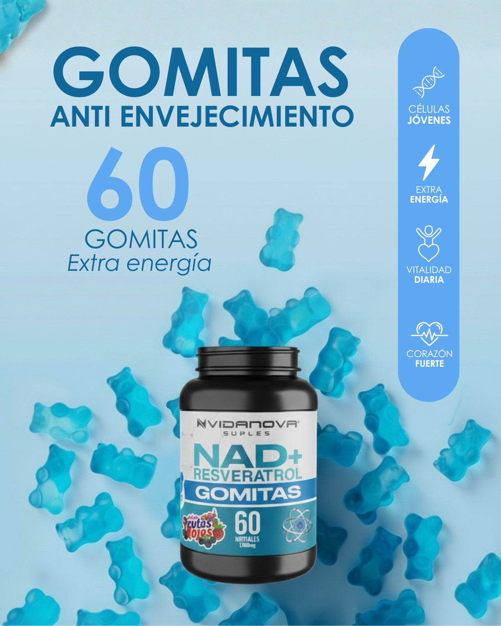 60 Gomitas NAD + Resveratrol 1000mg