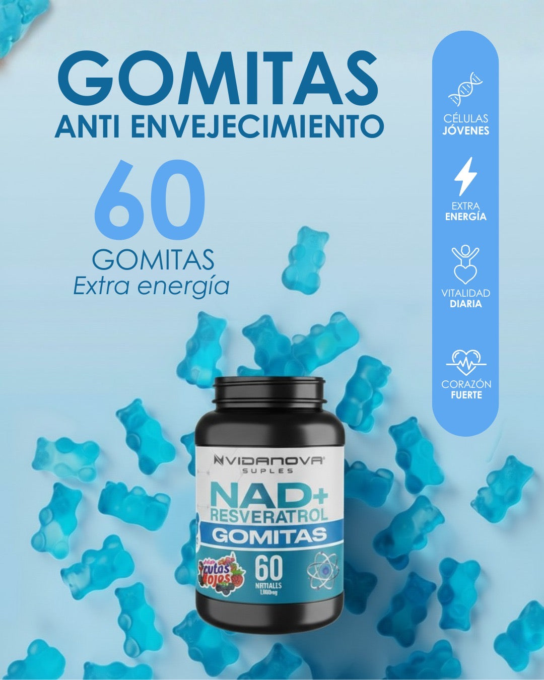 60 Gomitas NAD + Resveratrol 1000mg