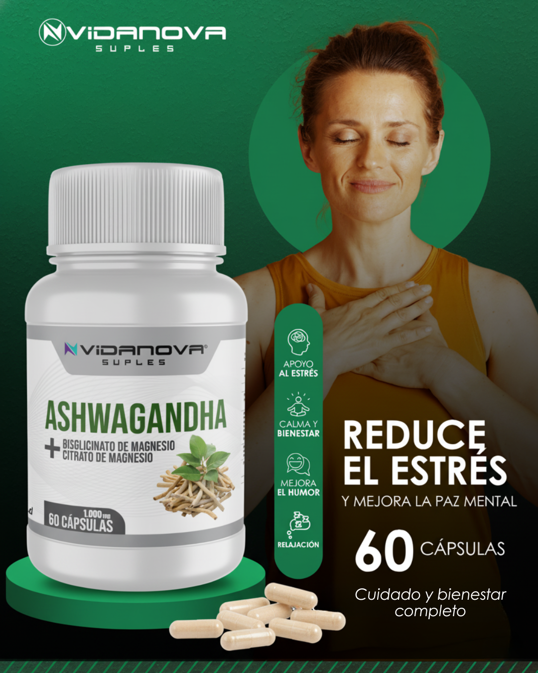 Ashwagandha + Magnesio 1000mg 60 Caps