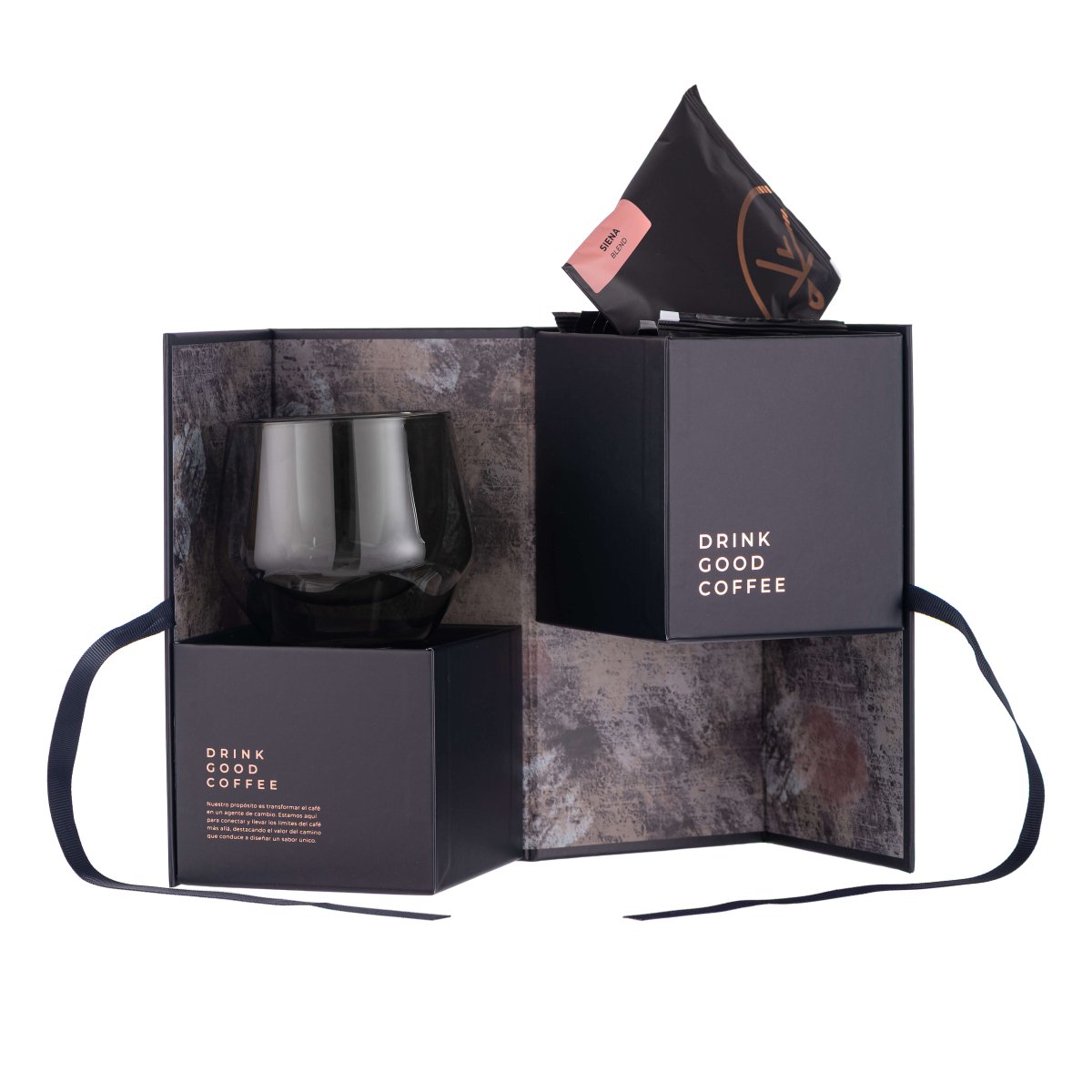 Gift Box Drink Good Coffee edicion negra vaso vidrio drip bag